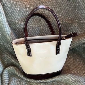 Vera Pelle Italian Leather Small Tote - Cream and Brown